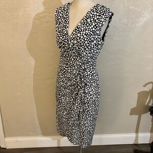 London Times Black & White Polka Dot V-Neck Wrap Dress Sz 12
